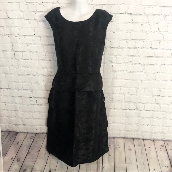 Black Tiered Textured Floral Print Party Cocktail Sleeveless Layer Dress 16 - Picture 2 of 9